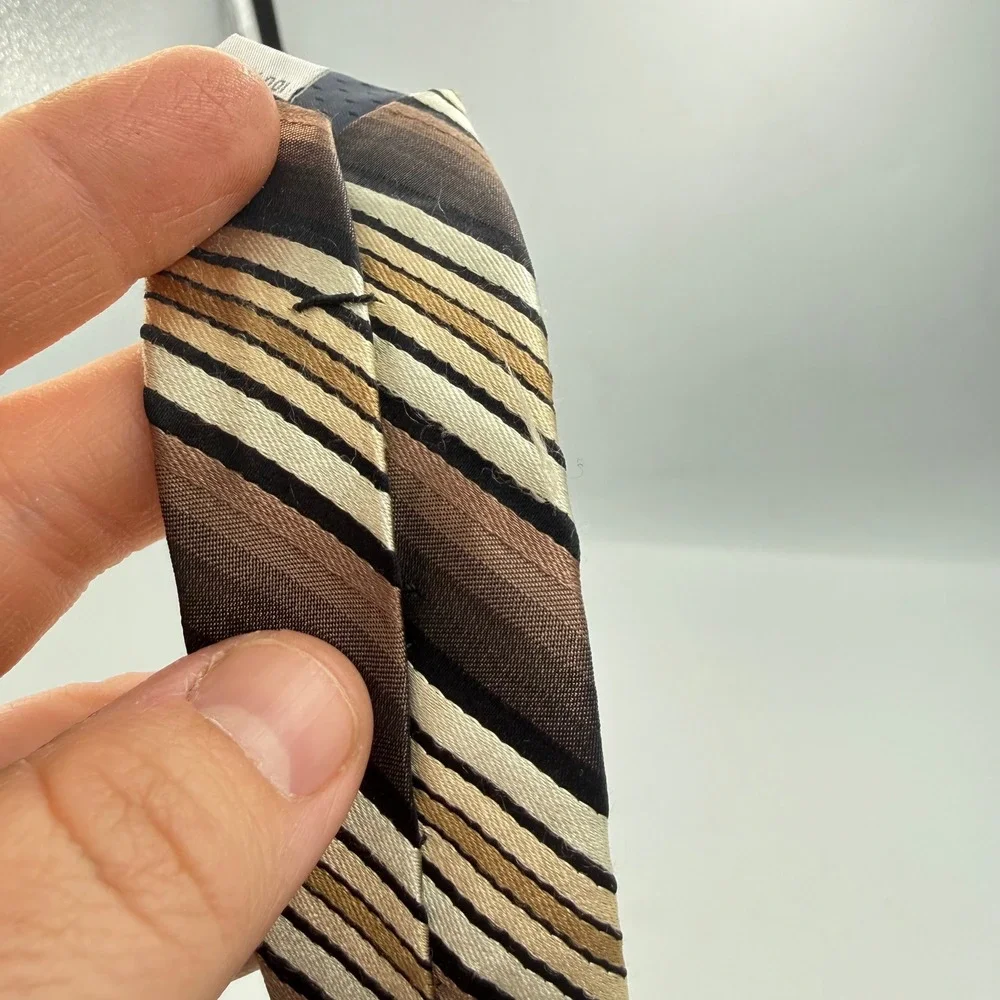 Van Heusen Mens Silk Necktie Brown Tan Cream Striped‎ Classic Business Tie